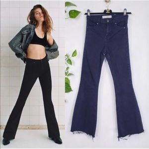 TOPSHOP High Waisted Moto Black Raw Hem Flare Jeans 26